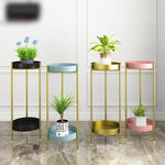 Simple Modern Golden Flower Table Iron Art Light Luxury Indoor Living Room Office Green Rose Pot Rack Multi-layer Net Red Floor Type Balcony Flower Shelf Shelf Storage Rack Golden Tray + Golden Shelf (small)