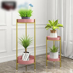 Simple Modern Golden Flower Table Iron Art Light Luxury Indoor Living Room Office Green Rose Pot Rack Multi-layer Net Red Floor Type Balcony Flower Shelf Shelf Storage Rack Golden Tray + Golden Shelf (small)