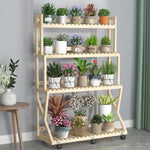 Balcony Flower Rack Living Room Solid Wood Flower Rack Indoor Floor Type Simple Partition Multi Meat Green Pineapple Plant Storage Flower Pot Rack Movable Carbonization Four Layers 80 Plus Round Payment [movable]