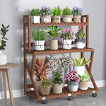 Balcony Flower Rack Living Room Solid Wood Flower Rack Indoor Floor Type Simple Partition Multi Meat Green Pineapple Plant Storage Flower Pot Rack Movable Carbonization Four Layers 80 Plus Round Payment [movable]