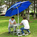 Folding Table Outdoor Aluminum Alloy Folding Table And Chair Set Portable Table And Chair + 2.4m Green Double-layer Umbrella + Umbrella Seat