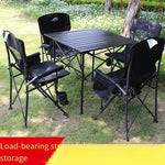 Outdoor Folding Portable Ultra Light Chair Leisure Folding Table Portable Fishing Chair One Table And Four Chairs (All Cloth Black)