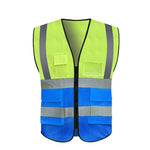 Yellow And Blue Breathable Safety Vest Mesh Type Multi Pocket Reflective Vest Traffic Protection Reflective Vest Warning Clothing Construction Road Maintenance