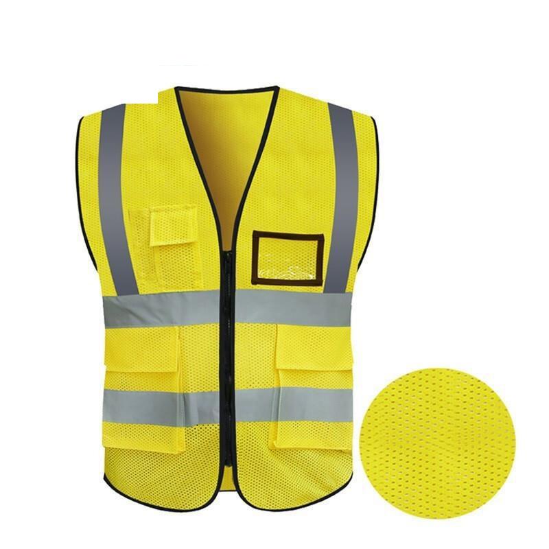6 Pieces Yellowish Brown Breathable Mesh Multi Pocket Reflective Vest Traffic Protection Reflective Vest Warning Clothing Construction Road Maintenance