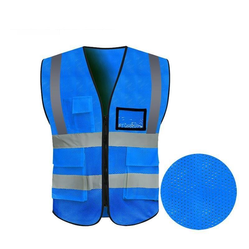 Dark Blue Breathable Mesh Multi Pocket Reflective Vest Traffic Protection Reflective Vest Warning Clothing Construction Road Maintenance