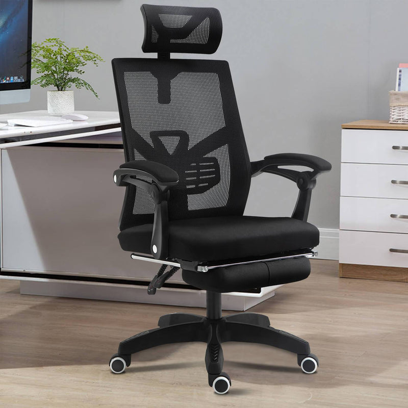 Retractable Footrest Ergonomic Swivel Office Chair with Lumbar Support