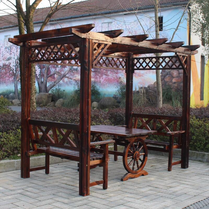 Outdoor Pavilion Antiseptic Wood Grape Trellis Courtyard Garden Leisure Table Chair Combination Solid Wood Climbing Vine Trellis Pavilion 300 * 170cm