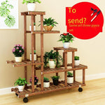Solid Wood Flower Rack Outdoor Balcony Flower Pot Rack Indoor Floor Hanging Orchid Plant Rack Multi-layer Bonsai Rack Flower Table S Basic Model (with Diagonal Support)