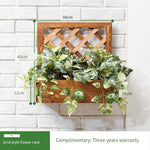 Balcony Wall Mounted Fleshy Green Pineapple Flower Rack Living Room Courtyard Simple Multi-layer Solid Wood Hanging Flower Rack Sub Flower Pot Rack Indoor Wall Storage Rack [thickened Material] Grid Style (single)