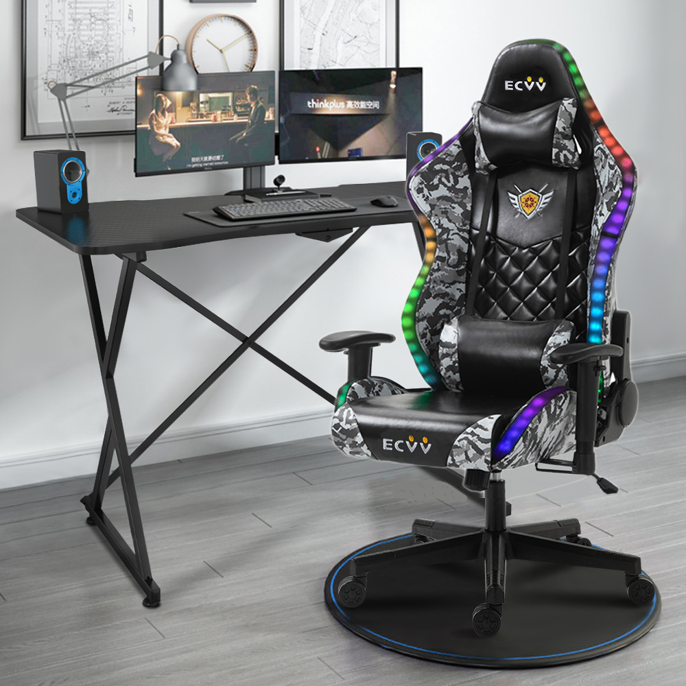 ECVV RGB LED Gaming Chair and Gaming Desk Set Plus Size Oil ECVV