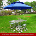 Outdoor Folding Tables Chairs Stools Portable Aluminum Alloy Barbecue Self Driving Travel Tables Umbrella Holes Tables And Chairs + 2.4m Blue Double Umbrella + Base