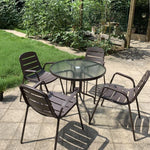 Outdoor Balcony Table And Chair Small Tea Table Iron Leisure Back Chair Commercial Combination Simple Table And Chair Three Piece Set 2 Chairs