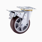 5 Inch Flat Bottom Double Brake Coffee Color Artificial Rubber Caster Heavy Universal Wheel 4 Sets / Set