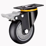 5 Inch Flat Bottom Plastic Double Brake Black Artificial Rubber Caster 4 Medium Universal Wheels / Set