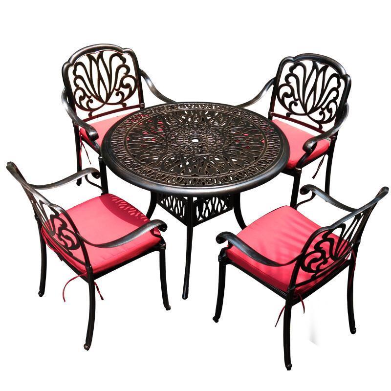 4 Chairs + 90cm Round Table Outdoor Terrace Cast Aluminum Tables And Chairs Garden Villa Alloy Long Tables And Chairs