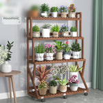 Flower Rack Storage Rack Balcony Flower Pot Hanger Flower Rack Solid Wood With Wheel Four Layers 100 + Wheel Thickened Type